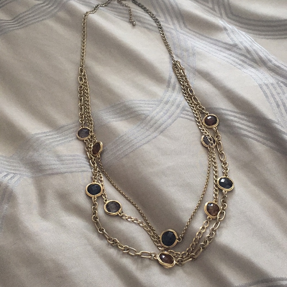 Lia Sophia Gold 3 stranded stone necklace